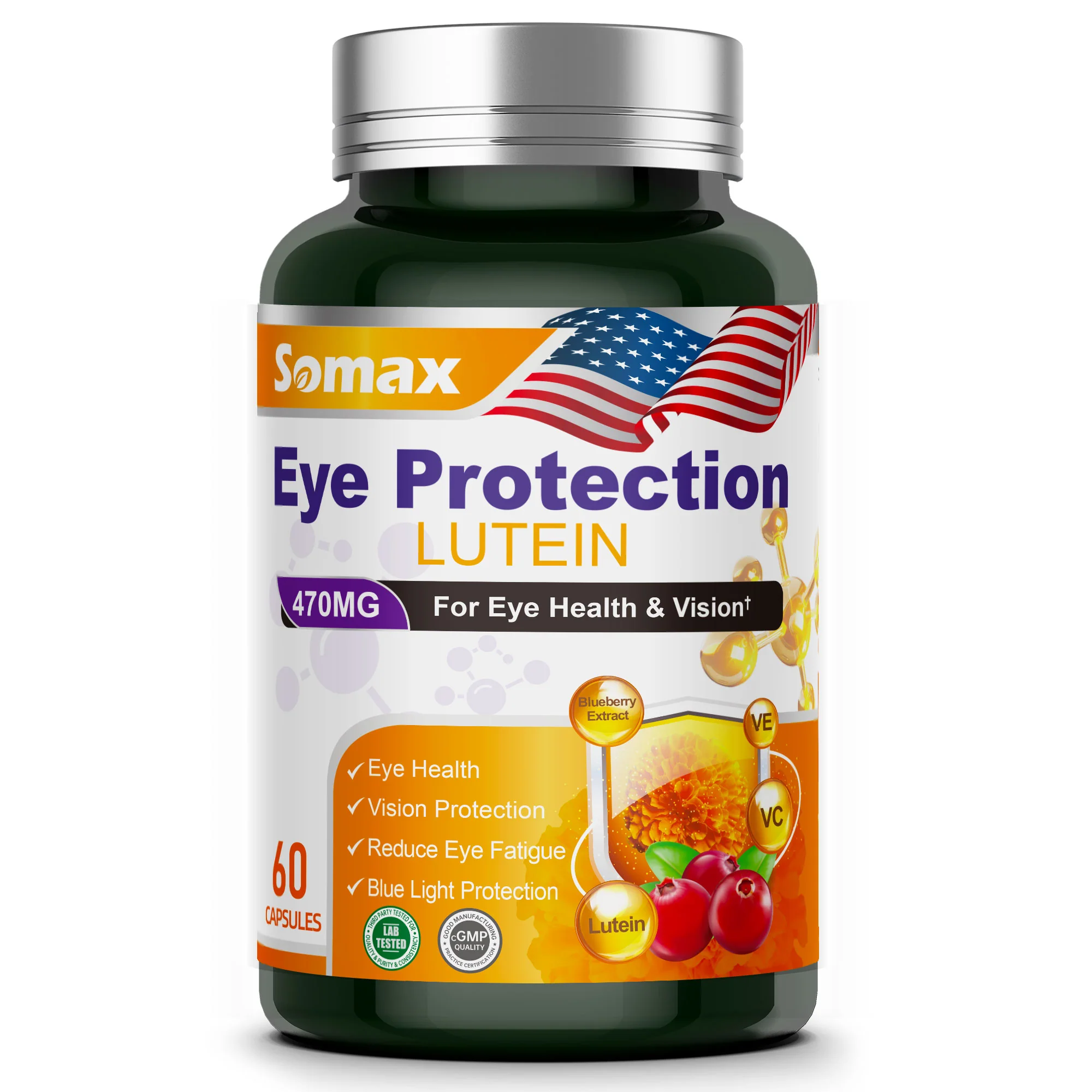 Somax Lutein supplement product display - blue light protection support