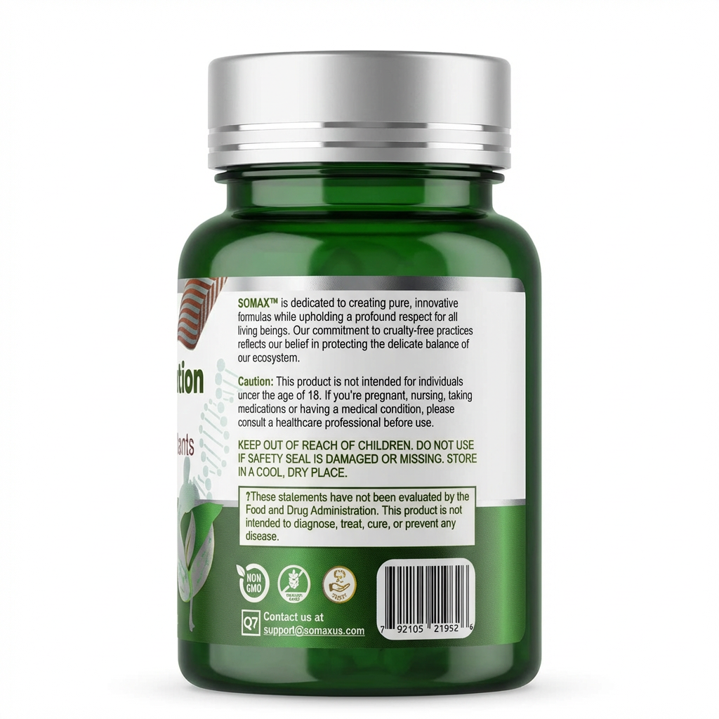 Somax Liver Protection back label with ingredients - US GMP certified