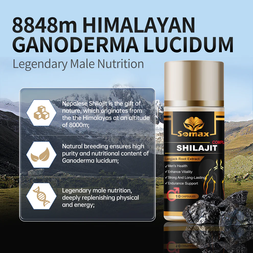Somax Men's Vitality Capsules front packaging - Shilajit complex formula