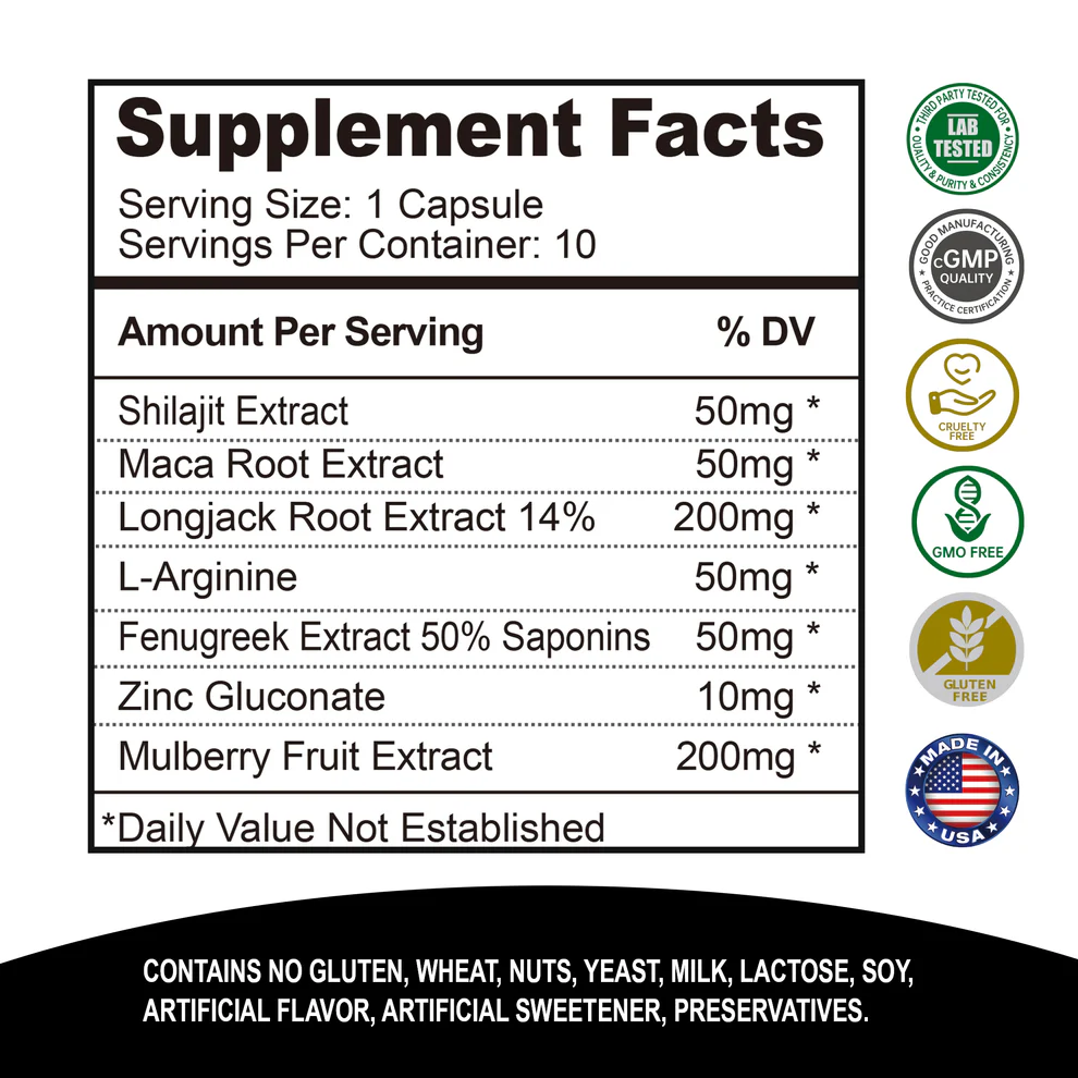 Somax Men's Vitality Capsules vitality support label - Male Vitality Support