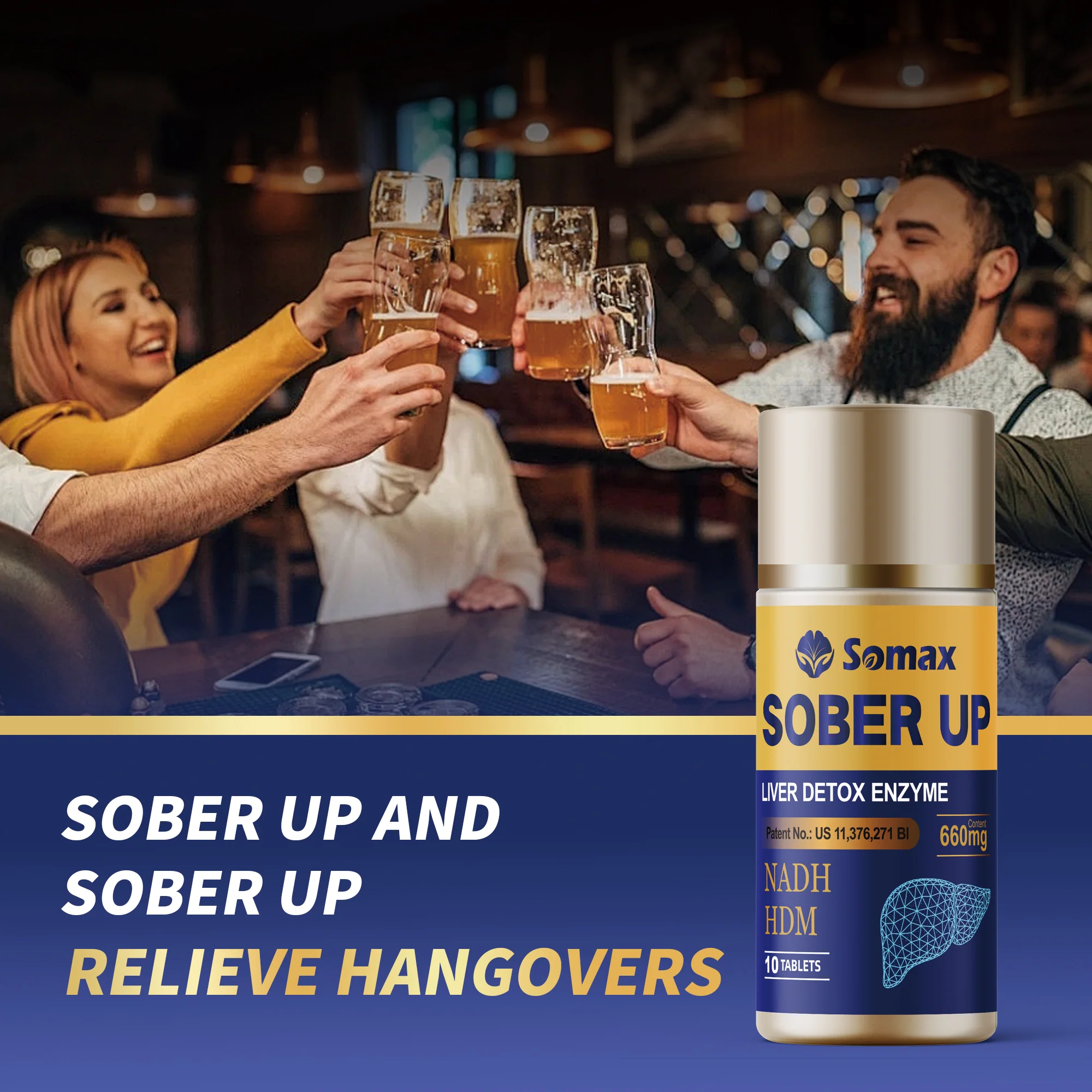 Somax Sober Up hangover relief display - Hangover Relief formula