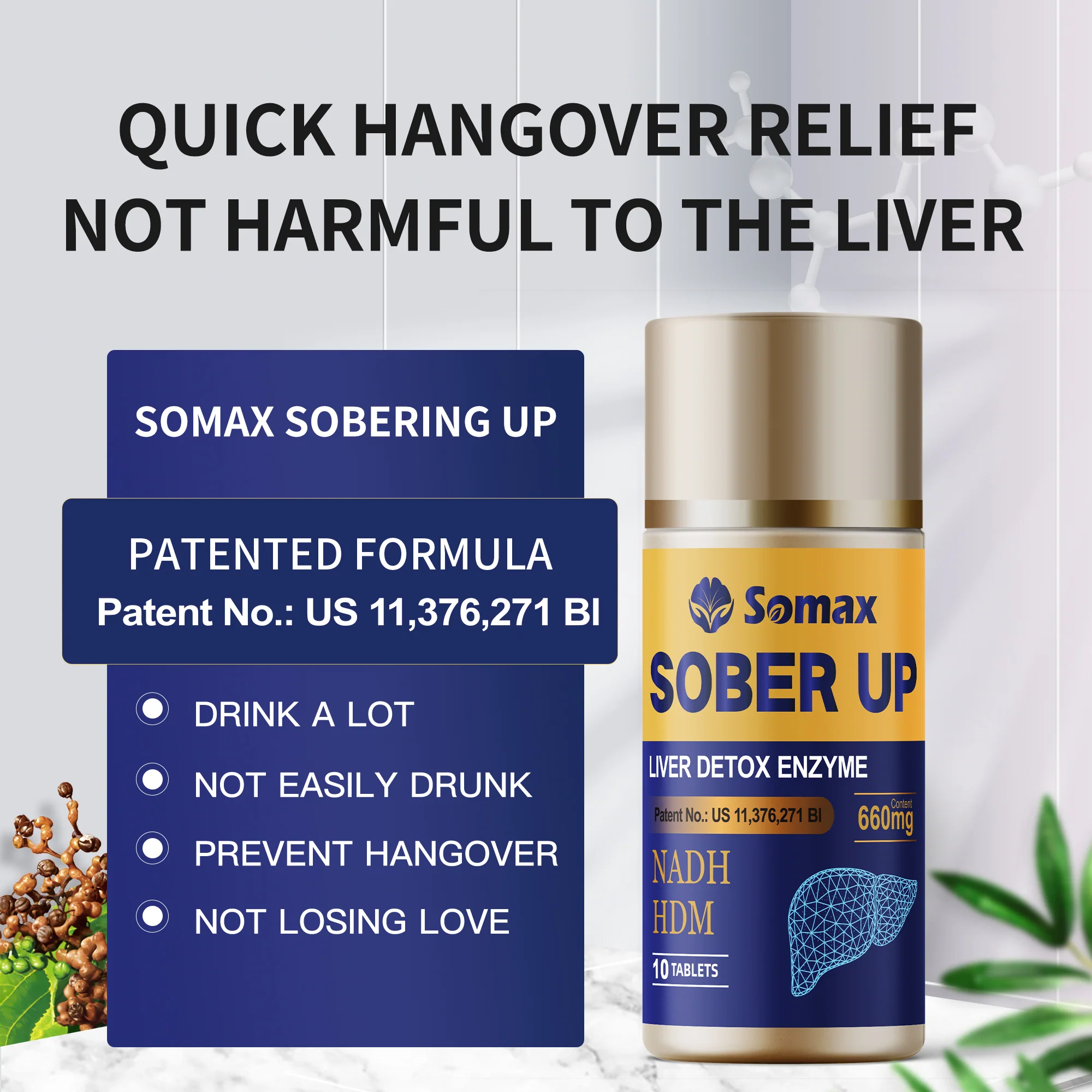 Somax Sober Up NAD+ supplement - cellular energy recovery support